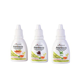 Rite Stevia Liquid Drops Multi-Flavor Combo Pack A : Chocolate, Cinnamon & Plain